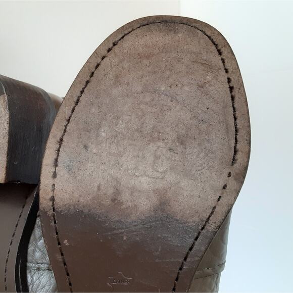 Tory Burch Leona Riding Boots Gray Pebble Leather Mid Calf Womens 5.5 Authentic - Picture 13 of 16